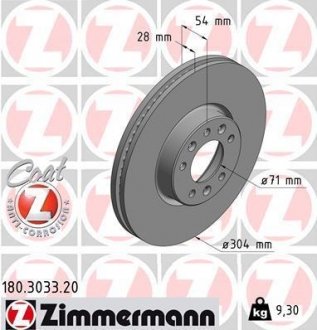 Вентильований гальмівний диск otto Zimmermann GmbH 180.3033.20