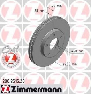 Вентильований гальмівний диск otto Zimmermann GmbH 200.2515.20