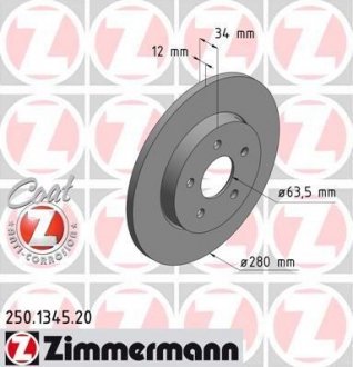 Тормозной диск otto Zimmermann GmbH 250.1345.20