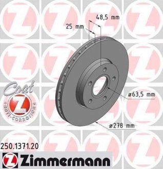 Вентилируемый тормозной диск otto Zimmermann GmbH 250.1371.20