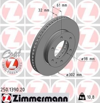 Вентильований гальмівний диск otto Zimmermann GmbH 250.1390.20