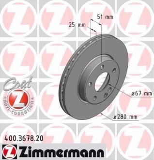 Вентилируемый тормозной диск otto Zimmermann GmbH 400.3678.20