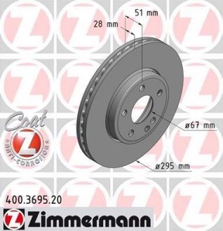 Вентильований гальмівний диск otto Zimmermann GmbH 400.3695.20