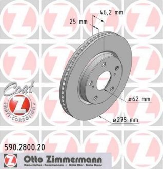 Вентильований гальмівний диск otto Zimmermann GmbH 590.2800.20