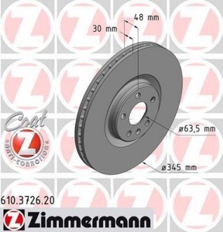 Вентильований гальмівний диск otto Zimmermann GmbH 610.3726.20