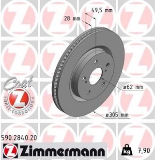 Вентильований гальмівний диск otto Zimmermann GmbH 590284020
