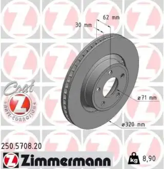 Вентильований гальмівний диск otto zimmermann gmbh 250570820