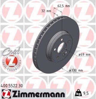 Вентилируемый тормозной диск otto Zimmermann GmbH 400552230 на Мерседес C-Class S205/A205/C205