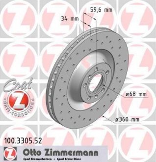 Вентилируемый тормозной диск otto Zimmermann GmbH 100.3305.52