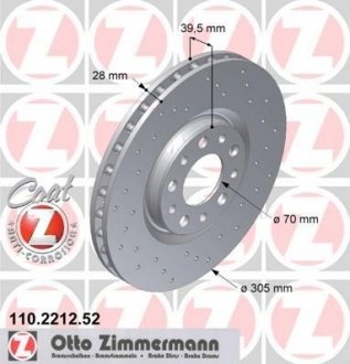 Вентильований гальмівний диск otto Zimmermann GmbH 110.2212.52