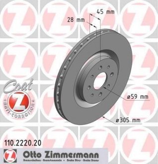 Вентильований гальмівний диск otto Zimmermann GmbH 110.2220.20