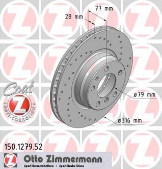 Вентильований гальмівний диск otto Zimmermann GmbH 150.1279.52