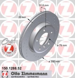 Вентильований гальмівний диск otto Zimmermann GmbH 150.1288.52