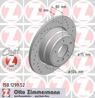 Задній гальмівний (тормозний) диск otto Zimmermann GmbH 150.1299.52