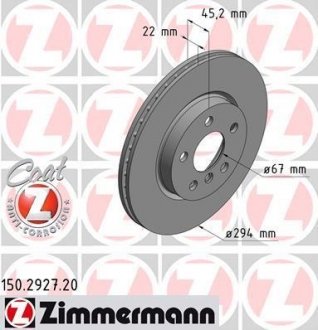 Вентильований гальмівний диск otto Zimmermann GmbH 150.2927.20