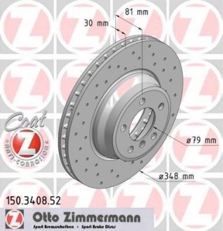 Вентильований гальмівний диск otto Zimmermann GmbH 150.3408.52