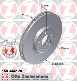 Вентильований гальмівний диск otto Zimmermann GmbH 150.3442.20