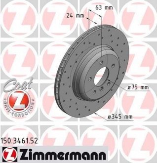 Вентилируемый тормозной диск otto Zimmermann GmbH 150.3461.52