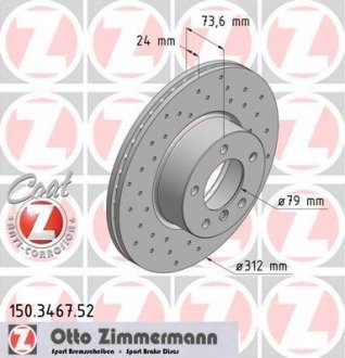 Вентильований гальмівний диск otto Zimmermann GmbH 150.3467.52