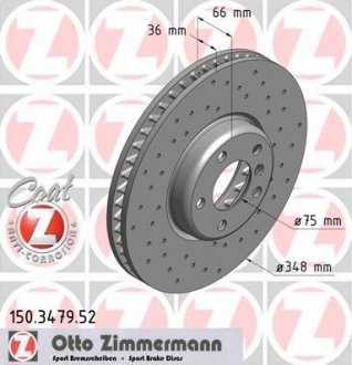 Вентильований гальмівний диск otto Zimmermann GmbH 150.3479.52