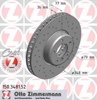 Вентильований гальмівний диск otto Zimmermann GmbH 150.3481.52