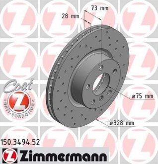 Вентильований гальмівний диск otto Zimmermann GmbH 150.3494.52