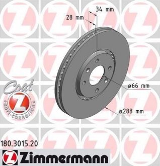 Вентильований гальмівний диск otto Zimmermann GmbH 180.3015.20