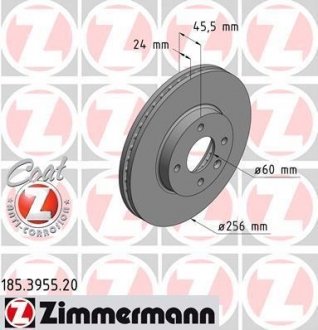 Вентильований гальмівний диск otto Zimmermann GmbH 185.3955.20