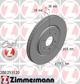 Вентилируемый тормозной диск otto Zimmermann GmbH 200.2531.20