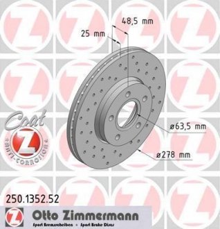 Вентилируемый тормозной диск otto Zimmermann GmbH 250.1352.52