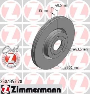 Вентильований гальмівний диск otto Zimmermann GmbH 250.1353.20