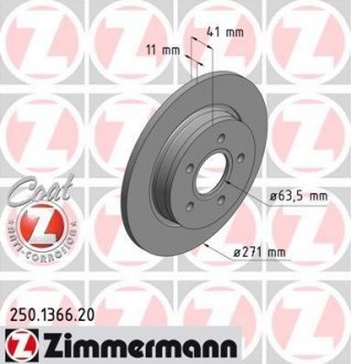 Задній гальмівний (тормозний) диск otto Zimmermann GmbH 250.1366.20