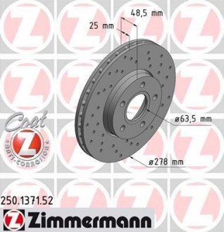 Вентильований гальмівний диск otto Zimmermann GmbH 250.1371.52