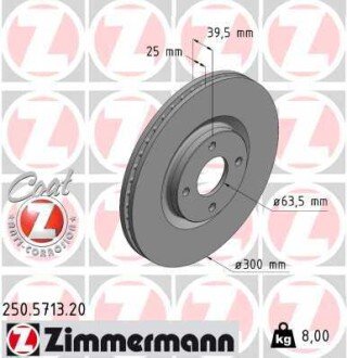 Вентилируемый тормозной диск otto Zimmermann GmbH 250.5713.20