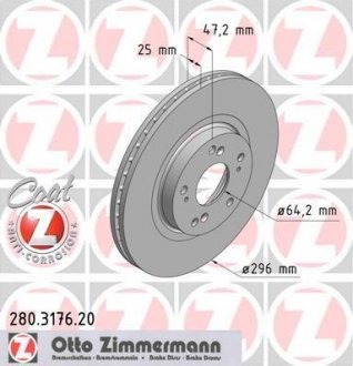 Вентильований гальмівний диск otto Zimmermann GmbH 280.3176.20