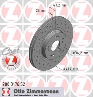 Вентильований гальмівний диск otto Zimmermann GmbH 280.3176.52