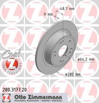 Задній гальмівний (тормозний) диск otto Zimmermann GmbH 280.3177.20