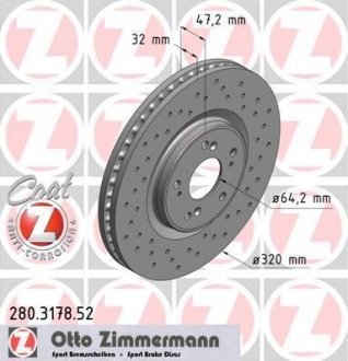 Вентильований гальмівний диск otto Zimmermann GmbH 280.3178.52