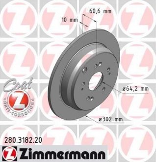 Задній гальмівний (тормозний) диск otto Zimmermann GmbH 280.3182.20