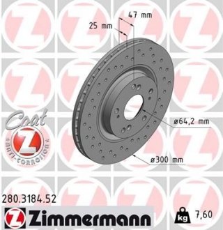 Вентильований гальмівний диск otto Zimmermann GmbH 280.3184.52