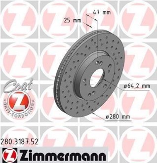 Вентильований гальмівний диск otto Zimmermann GmbH 280.3187.52