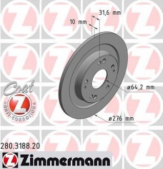 Задній гальмівний (тормозний) диск otto Zimmermann GmbH 280.3188.20