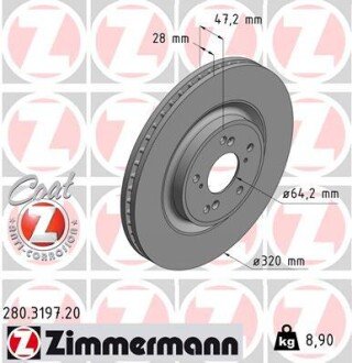 Вентильований гальмівний диск otto Zimmermann GmbH 280319720