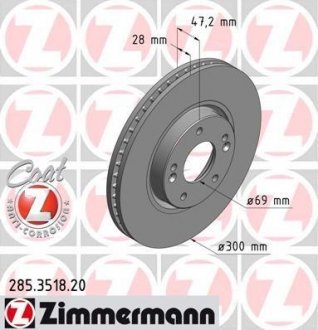 Вентильований гальмівний диск otto Zimmermann GmbH 285.3518.20