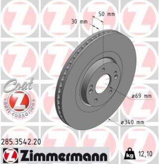 Вентильований гальмівний диск otto Zimmermann GmbH 285.3542.20 на Киа Соренто прайм