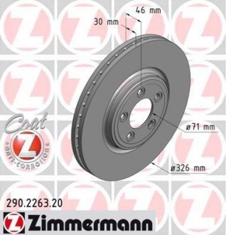 Вентильований гальмівний диск otto Zimmermann GmbH 290.2263.20