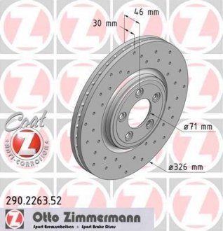 Вентильований гальмівний диск otto Zimmermann GmbH 290.2263.52