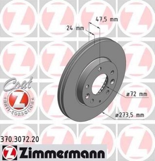 Вентильований гальмівний диск otto Zimmermann GmbH 370.3072.20