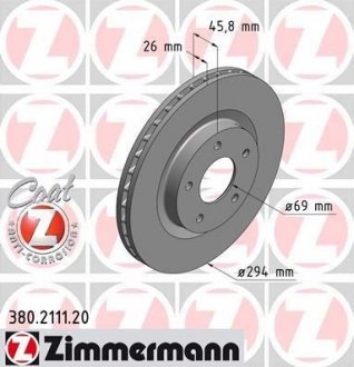 Вентильований гальмівний диск otto Zimmermann GmbH 380.2111.20