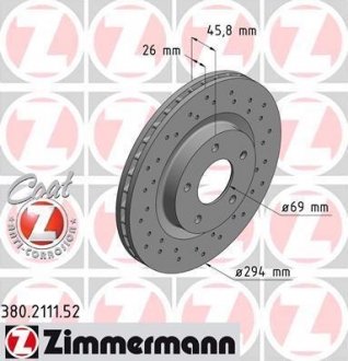 Вентильований гальмівний диск otto Zimmermann GmbH 380.2111.52